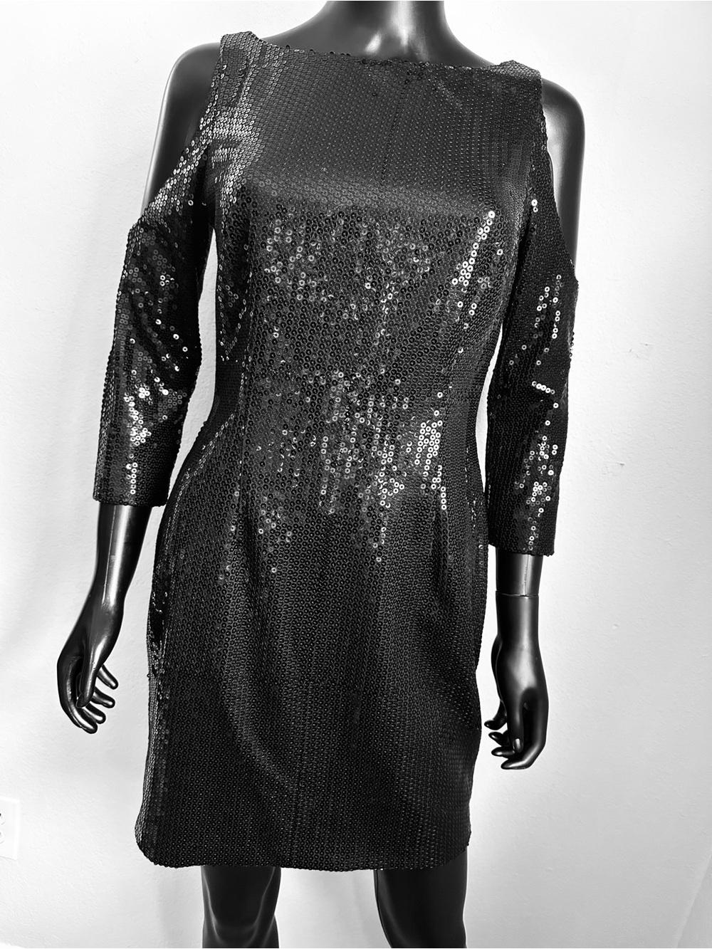 JS Collections Black Sequin Cold-Shoulder Dress